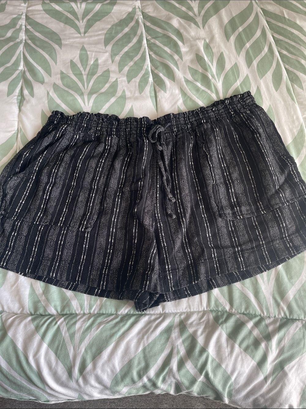 Time and Tru Black and White Striped Drawstring Shorts
